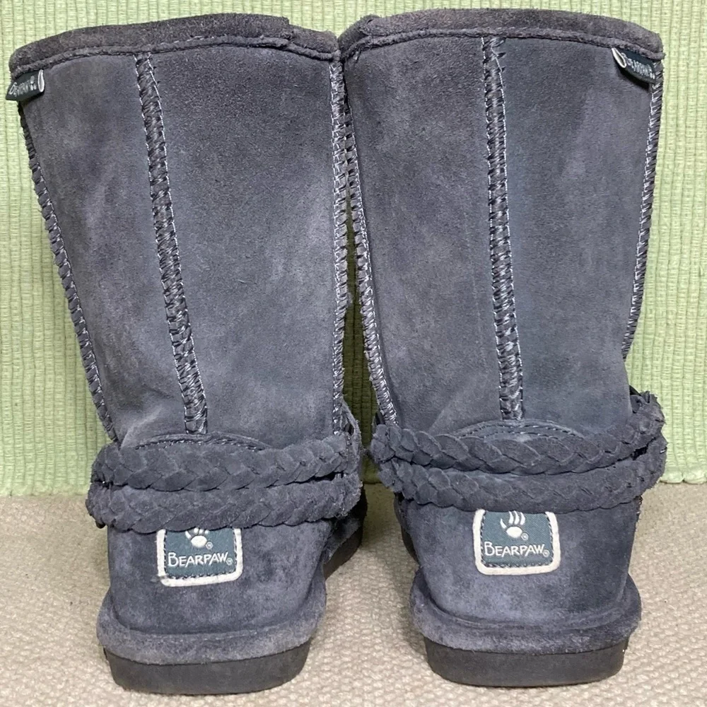 BEARPAW Womens Adele Grey Braided Harness Suede/Wool/Sheepskn Short Boots SZUS 7